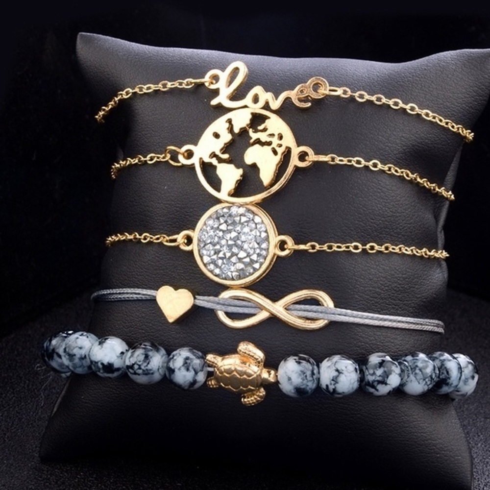 Turtle 5  Piece Layer Crystal Bead Bracelet - Picture 4 of 4